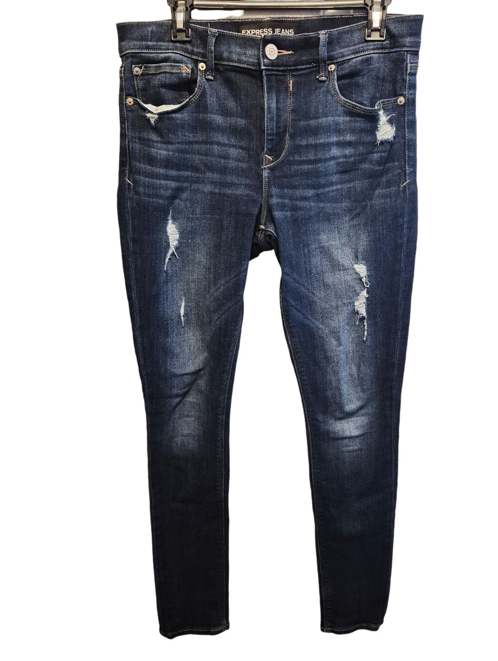 Express Jeans Mid Rise Legging Jeans Women's Size 10R Distressed Stretch Denim